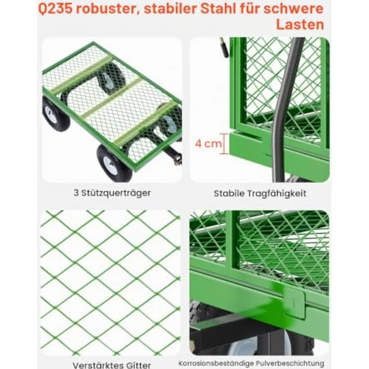 VEVOR Bollerwagen 900 lbs, Transportwagen mit 10-Zoll-Reifen, umbaubar in Pritsche und 180° drehbarem Griff, Stahlkonstruktion – Bild 4