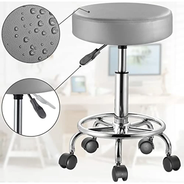 Casaria Rollhocker Höhenverstellbar 10cm Polsterung 360°C Drehbar 51-65cm Sitzhöhe Fußstütze Küche Büro Arbeitshocker Bürohocker Drehhocker Hocker – Bild 6