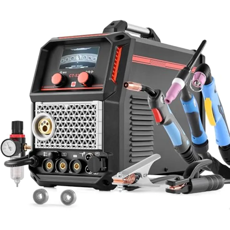 VEVOR 5-in-1 Schweißgerät, Plasmaschneider und Synergic Schweißgerät mit 50 A Plasma- und 200 A Schweißleistung, multikompatibel, 220 V, LCD-Display, unterstützt Spool Gun