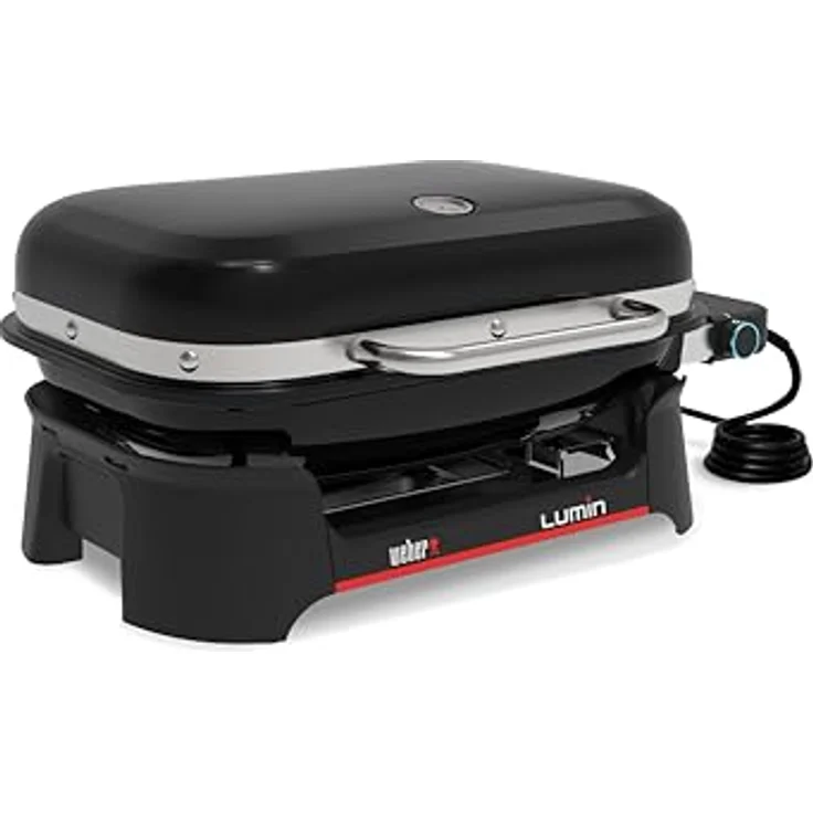 Weber Lumin Elektrogrill, Bis zu 315 °C, mit Deckelthermometer und emaillierten Gusseisenrosten, 33 x 49 cm Grillfläche, Schwarz (1502045) – Bild 3