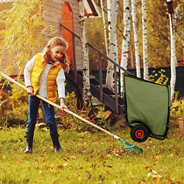 Relaxdays Laubwagen, großer Gartentrolley, klappbare Laubkarre für den Garten, 2 Luftreifen, Laubsack 160 Liter, grün – Bild 3