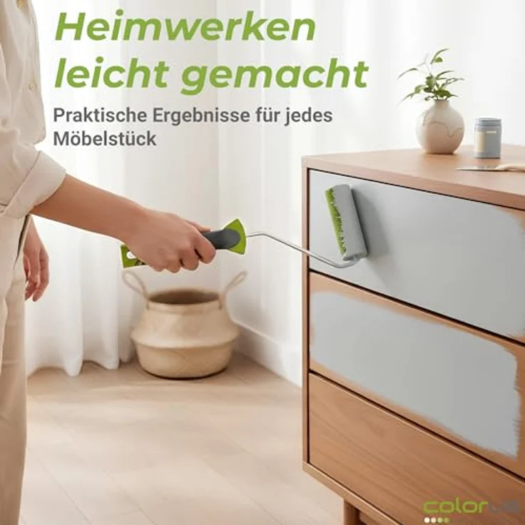 10 x Colorus Lackwalze superfein PLUS | Lackierwalze 11 cm beidseitig rund | Lackwalze-Schaumstoff für wasserbasierte, leicht lösemittelhaltige Lacke – Bild 9
