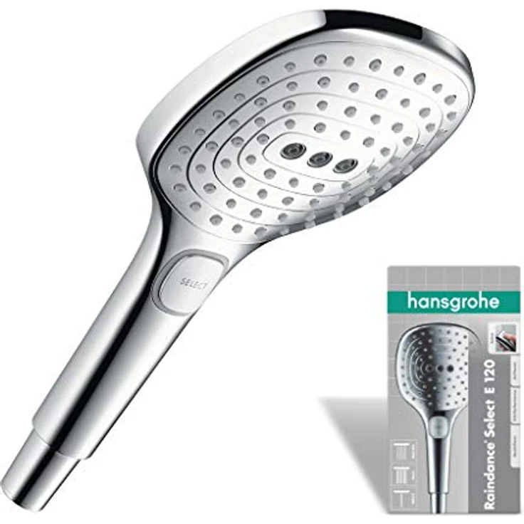 hansgrohe Duschkopf Raindance Select (Regendusche, 3 Strahlarten), chrom, Duschkopf 120 mm – Bild 1