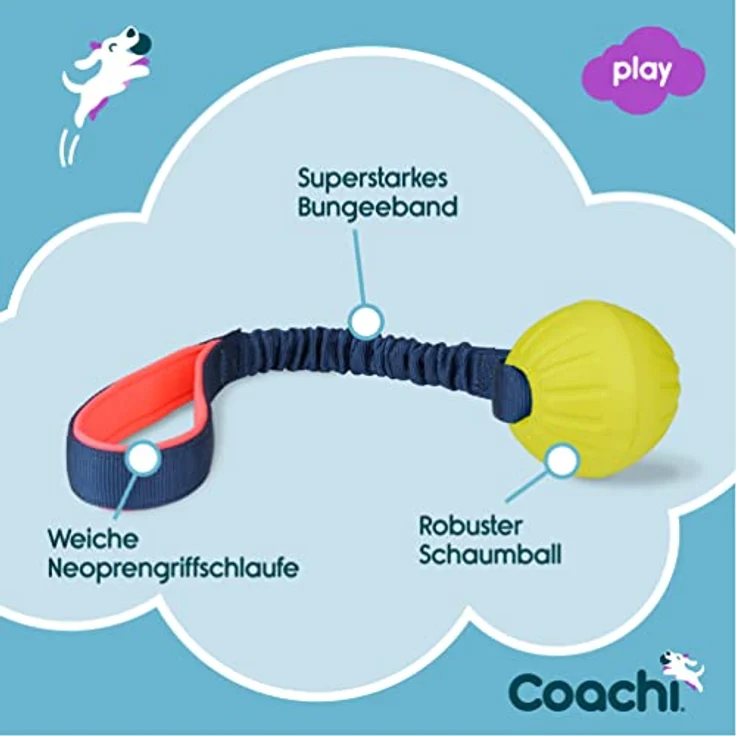 Company of Animals Coachi Tuggi Ball, Robustes Tierspielzeug mit dehnbarem Bungee-Griff, leicht und sicher, ideal für Belohnungstraining und Agility, für alle Hunde und Welpen – Bild 3