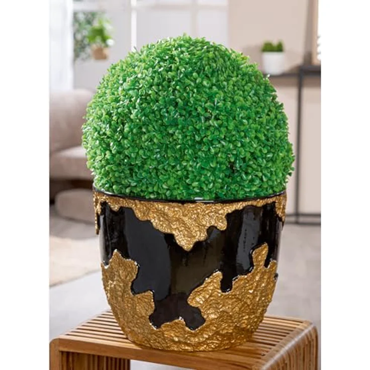 GILDE Übertopf Famosa, Gold-schwarz glänzend, wasserdichter Fiberglas-Topf, Höhe 26cm x Ø 33cm – Bild 2
