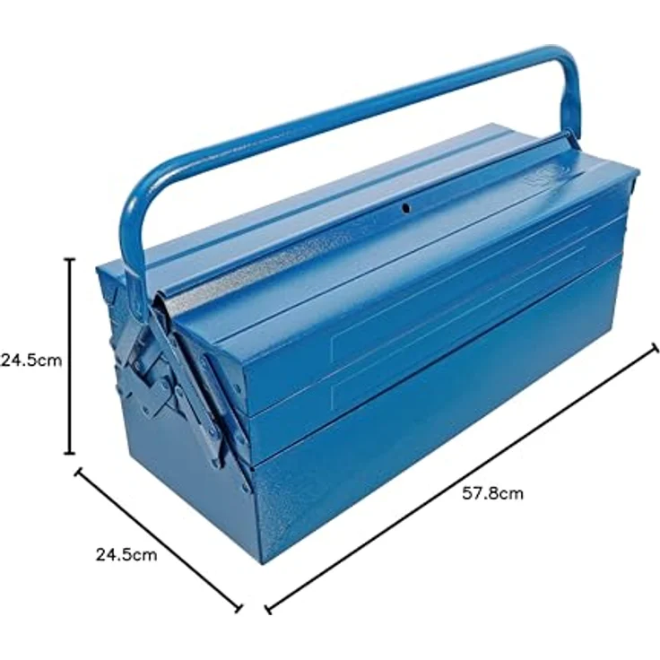 BGS TECHNIC Metall-Werkzeugkasten leer, 5 Fächer, 530 x 200 x 200 mm, hammerschlagblau, Stahlblech mit automatischer Schließfunktion und klappbarem Tragebügel – Bild 6