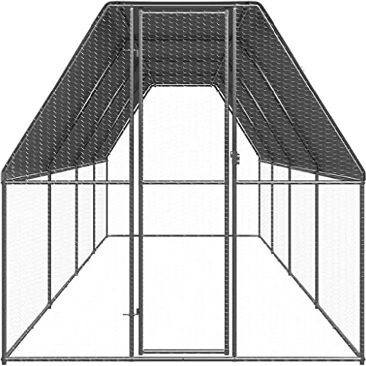 vidaXL Hühnerstall, Outdoor-Hühnerkäfig 2x8x2 m aus verzinktem Stahl, silbern, wasserabweisendes Dach, mit Tür und Schloss – Bild 2