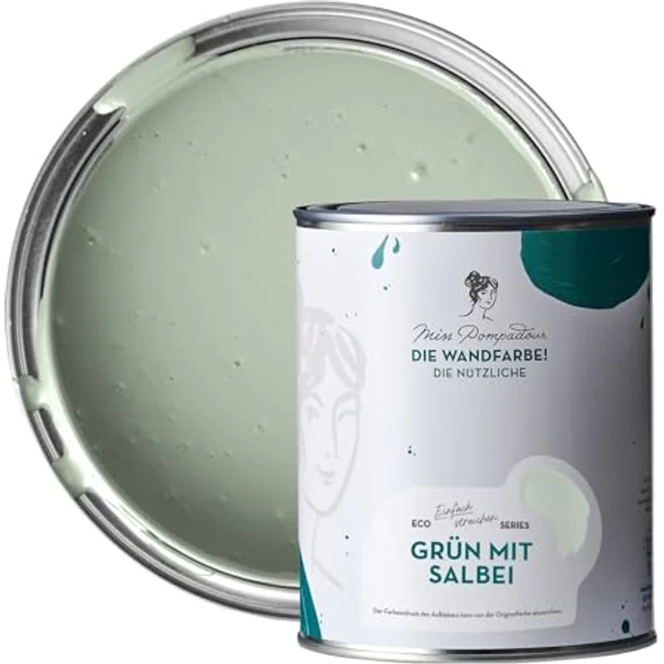 MissPompadour Wandfarbe Grün mit Salbei, abwaschbare und scheuerbeständige Wandfarbe mit hoher Deckkraft, 1 L – Bild 1