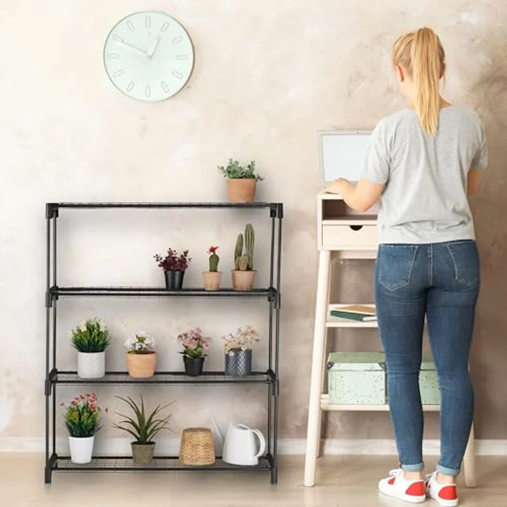 relaxdays Blumenständer Metall, schwarzes Blumenregal mit 5 Ebenen, Platz für Pflanzen bis 25 kg, Stecksystem für einfachen Aufbau – Bild 5