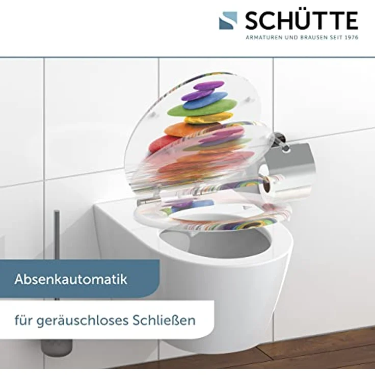 Schütte WC-Sitz Colorful Stones, Holzkern mit Absenkautomatik, bruchsicher und kratzfest, dreiseitiges Motiv – Bild 3