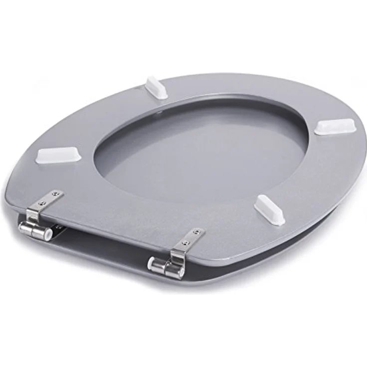 MSV WC-Sitz Cleo MDF, 45 cm x 37 cm, Silber, feuchtigkeitsresistent mit rostfreien Scharnieren – Bild 5