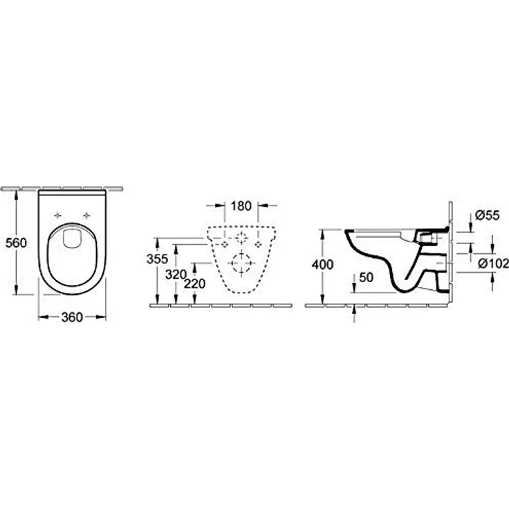 Villeroy & Boch V&B Wand-WC O.NOVO DirectFlush fl, KombiPack, 360x560mm we – Bild 5