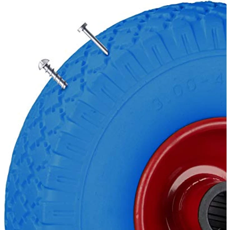 Sackkarrenrad Set, pannensicher, 3.00-4 Vollgummireifen, Stahlfelge, 25 mm Achse, 100 kg, 260x85mm, blau-rot – Bild 8