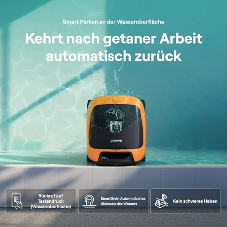 Beatbot Sora 30 Poolroboter, 25700 LPH Saugleistung, 3-Zonen-Reinigung, intelligentes Parken, 5 Stunden Laufzeit, 5 L Filterkorb, Orange – Bild 4