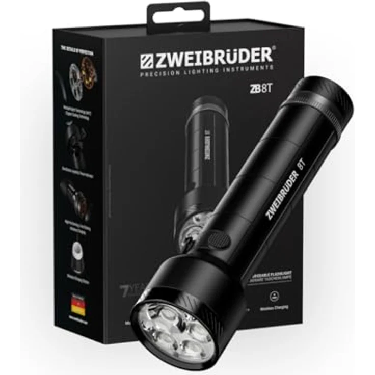 Zweibrüder ZB8T LED Taschenlampe, aufladbar mit USB-C, Rotlichtfunktion, Aluminiumgehäuse, IPX4 wasserdicht – Bild 1