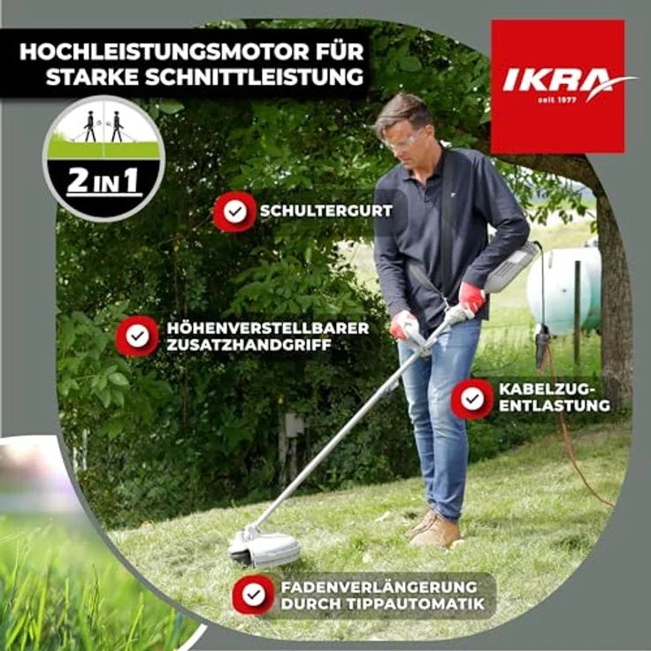 IKRA Elektro Sense Rasensense IES 1000 C Schnittkreis 37cm 1.000W inkl. Fadenspule Dickichtmesser Schultergurt – Bild 4