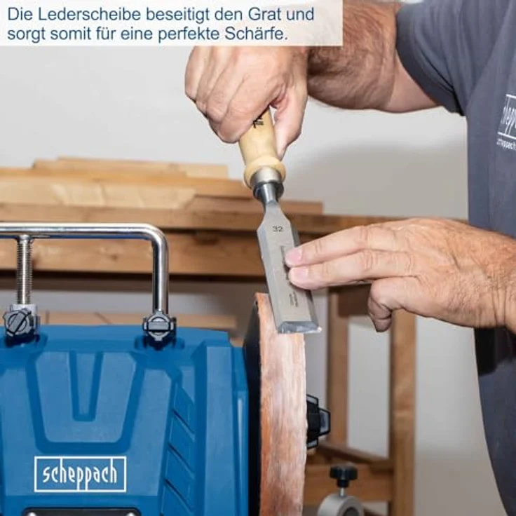 Scheppach Nass-Schleifsystem Tiger 7000s inkl. Homekit | Schleifmaschine 200W Induktionsmotor Schleifstein 250 x 50 mm 220k | Vorrichtung 40/60/70 | Abziehpaste | Steinpräparierer | Winkellehre – Bild 5