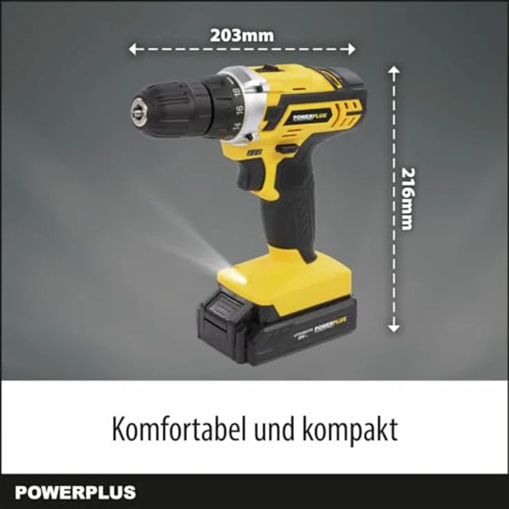 Powerplus POWX00501, 20V Akku Schrauber & Bohrer mit 35 Nm Drehmoment, 19 Drehmomentstufen, LED-Leuchte und 3 Akkus im Koffer – Bild 5