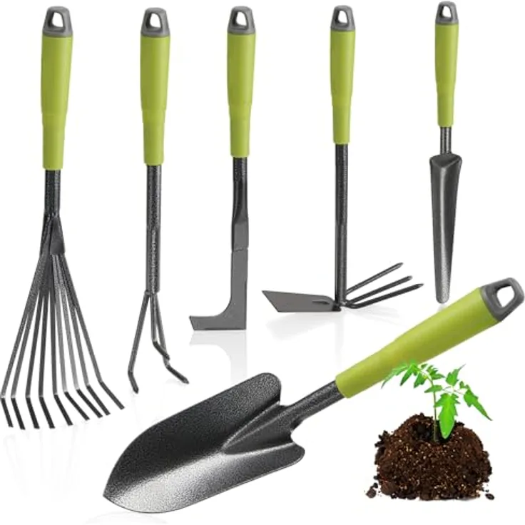 com-four® 6-teiliges Garten-Werkzeug-Set - Gartenset mit Doppelhacke, Kleingrubber, Fugenkratzer, Handrechen, Blumenkelle - Gartenwerkzeug für Pflanzen und Gartenarbeit (6-teilig Gartenset)