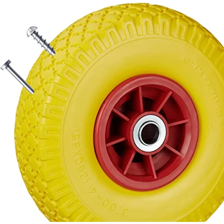 Relaxdays, gelb-rot 2X Sackkarrenrad, pannensichere Vollgummireifen, 3.00-4 Zoll, 20mm Achse, bis 80 kg, 260 x 85 mm – Bild 7
