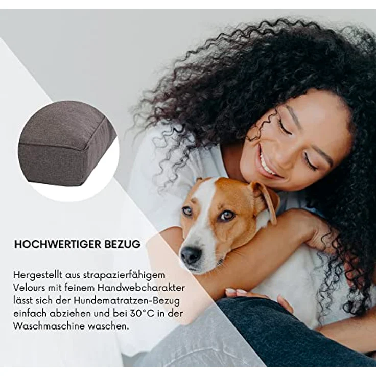 MSS e.K. Hundebett Home Mattress 100 x 75 cm L in Beige Hundekorb mit abnehmbaren Velours-Bezug und weicher Polsterung waschbares Hundekissen 100 x 75 x 10 cm Hundematte Hundesofa Welpenbett – Bild 4