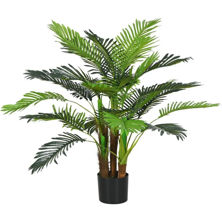 HOMCOM Kunstpflanze Kunst Palme, 100 cm mit 27 Zweige, Zimmerpflanze Palme, Höhe 100 cm, für Indoor, Outdoor, Grün – Bild 1
