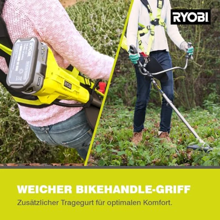 Ryobi Sense 18V, Schnittbreite 30 cm, mit Bikehandle-Griff, mit Tragegurt, ohne Akku und Ladegerät ? OBC1820B, Grün – Bild 5