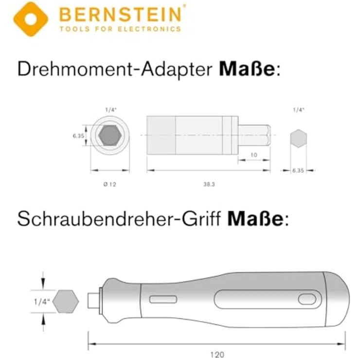 Bernstein Werkzeug GmbH BERSTEIN Drehmoment Adapter Satz 7-tlg, 0.6 bis 3.0 Nm, 1/4 Zoll Bitmagnetaufnahme, für präzises Arbeiten an Elektronik und Maschinen – Bild 2