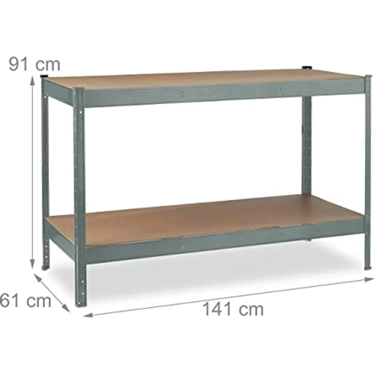 Relaxdays Werkbank 600 kg, Werktisch mit 2 verstellbaren Ebenen, Stahl & MDF, HBT: 91x141x61 cm, anthrazit – Bild 4