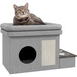 PawHut Tierbett Katzenhaus mit 2 Edelstahlnäpfen, Katzenbett Kissen, Kratzmatte, für Katzen und Hunde bis 8 kg, Polyester, Grau