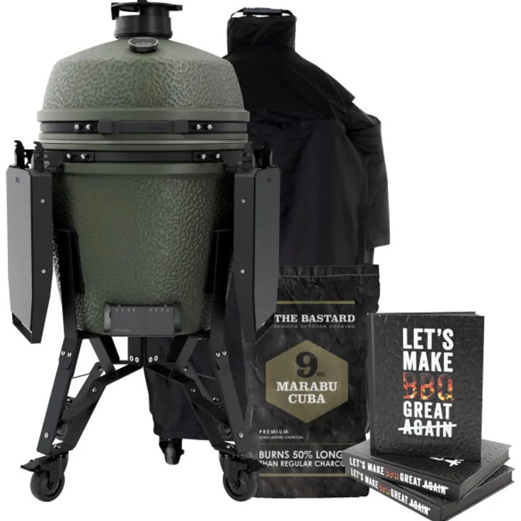 The Bastard Pro Large Complete Alpine Green Kamado-Grill mit 49 cm Grillfläche, Deckelthermometer und Edelstahl-Komponenten