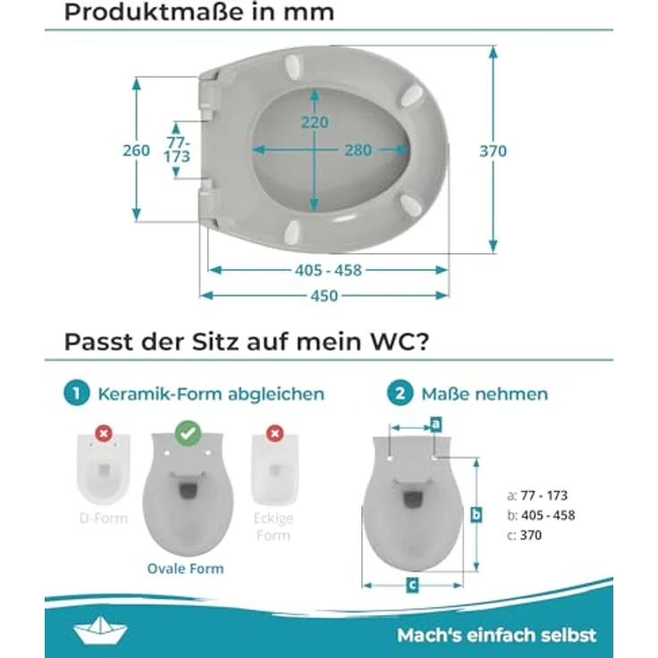 Calmwaters WC Sitz Premium Manhattan-Grau, Absenkautomatik, antibakteriell, abnehmbar, Duroplast, 250 kg Tragkraft, Modell 26LP6140 – Bild 7