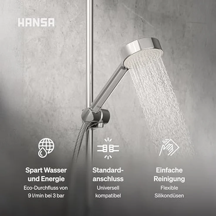 Hansa Hansabasicjet Handbrause, Anti-Kalk-Technik, Durchmesser 95 mm, 1-strahlig, Eco-Durchfluss, 44610400 – Bild 3