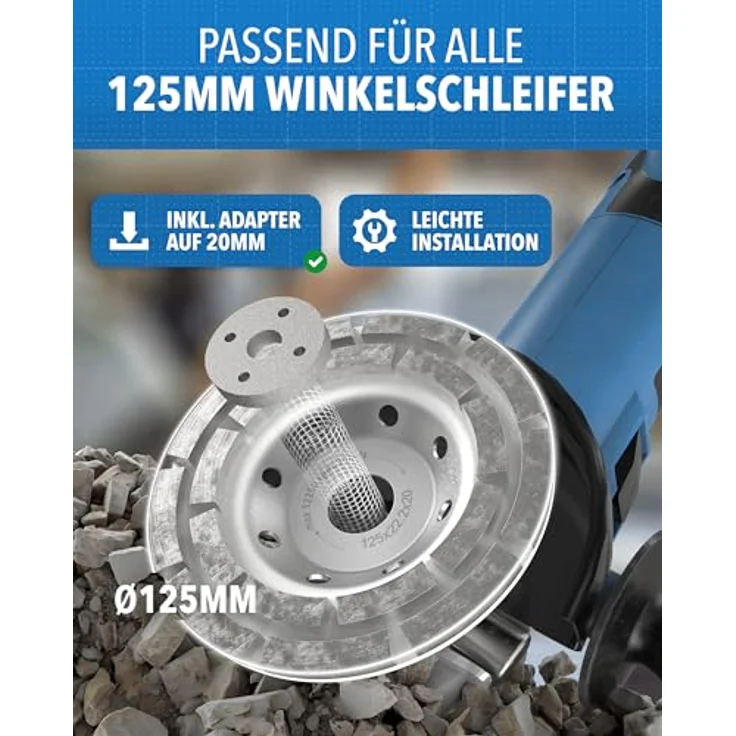 STONE REEF Diamant-Schleiftopf 125 mm für Winkelschleifer, Turbo-Schleifscheibe für Beton, Stein & Mörtel, trocken/nass geeignet, hohe Abtragsleistung – Bild 2