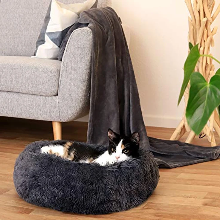 lionto Hundebett rund Hundekissen Hundesofa Katzenbett Donut, (S) 40 cm Ø dunkelgrau – Bild 3
