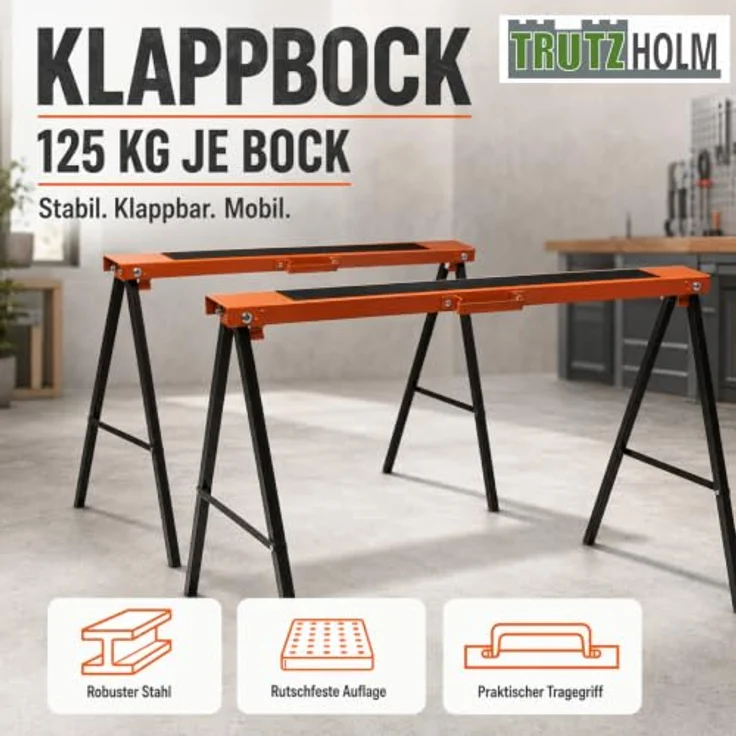 TRUTZHOLM Klappbock 2er Set, tragfähig bis 250 kg, stabile Stahlkonstruktion mit praktischen Tragegriff – Bild 2
