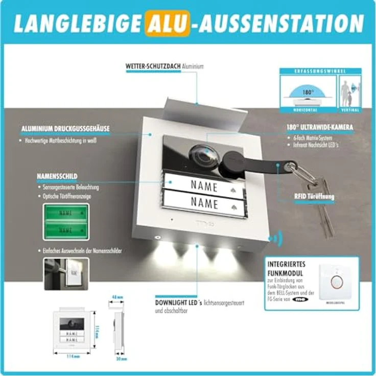 m-e modern-electronics VDV 20206W Video-Türsprechanlage, Weiß, mit hochauflösender Videoübertragung und Verbindung für Smartphones – Bild 2