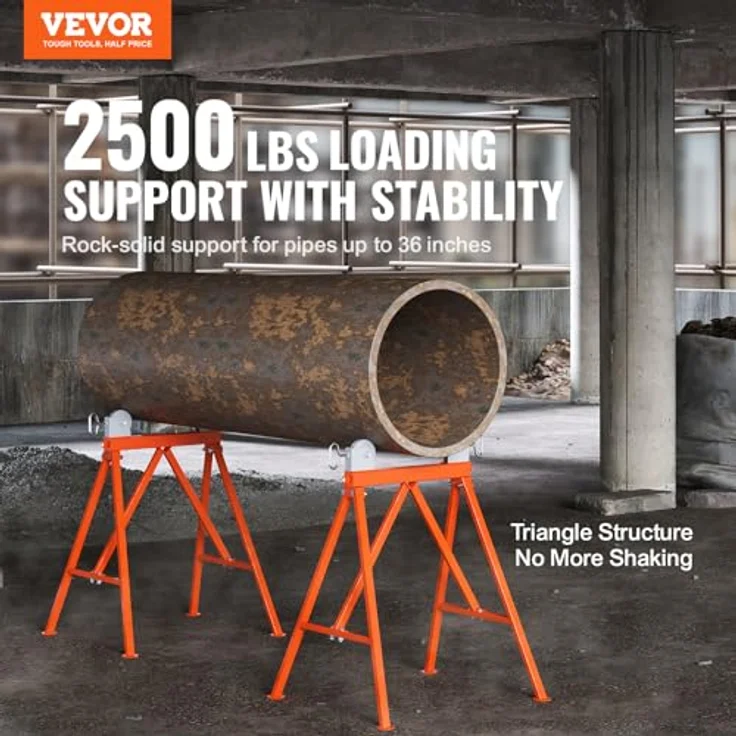 VEVOR Rollenständer mit Rollenkopf 1134 kg Tragfähigkeit Stahl Rollbock 5 bis 91 cm Unterstellbock Arbeitsbock Montagebock, Dreieckige Basis für absolute Stabilität, verstellbarer Rollenabstand, arretierbare Rollen - Geeignet für Rohrleitungswartung und Bauarbeiten – Bild 2