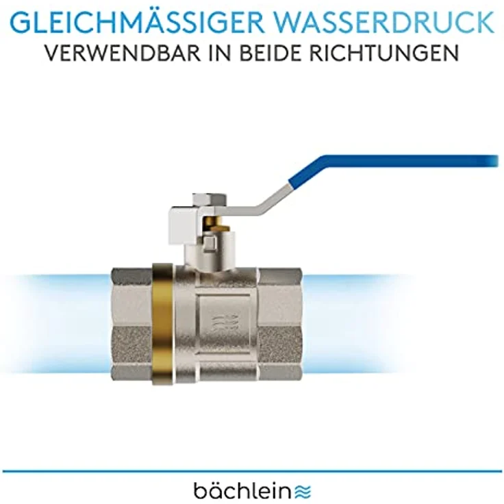 Bächlein Universal Kugelhahn – Kugelventil aus Messing mit Hebel-Griff und beidseitigem 1 Zoll Innengewinde – Absperrventil mit vollem Durchgang – Bild 2