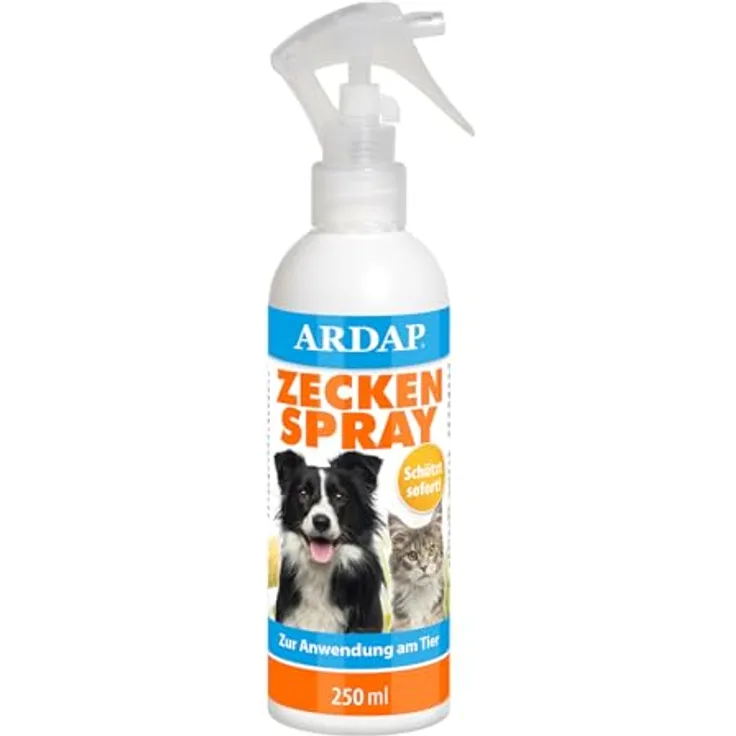 Ardap Zeckenspray für Hunde und Katzen, 250 ml, mit Natur-Pyrethrum und Lavendelöl, wirksamer Floh- und Zeckenschutz bis zu 4 Wochen