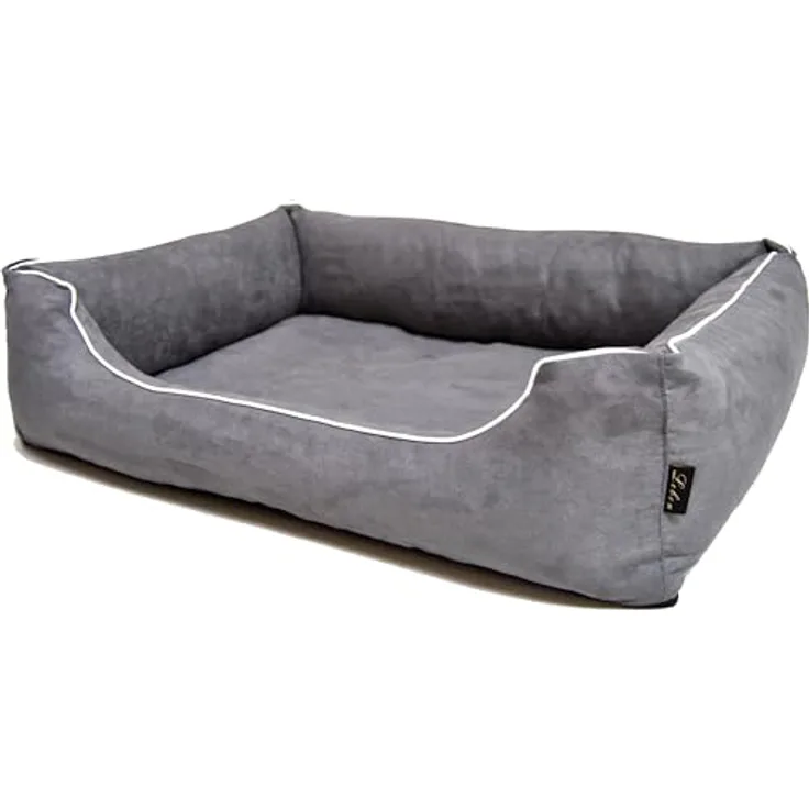 Lebon 839100 Lea-02 Hundebett, grau - Kuscheliges Hundebett in Wildleder-Optik, abnehmbarer Bezug, weicher Schaumstoff, eleganter Einstieg
