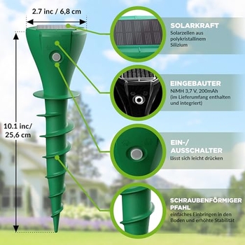 Maulwurfschreck Solar – 4er Set Für Garten, Wiese & Beete | Ultraschall-Vertreiber Gegen Maulwürfe, Mäuse, Ratten, Schlangen Und Kaninchen