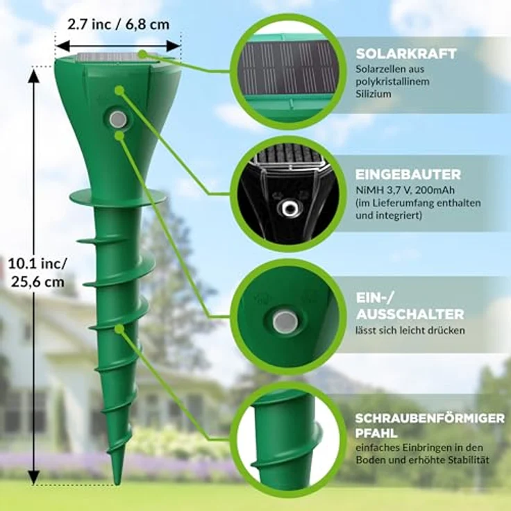 ISOTRONIC Maulwurfvertreiber Solar zum Eindrehen Einschrauben I Maulwurfschreck für den Garten I Maulwurfabwehr, Wühlmausvertreiber, Wühlmausschreck, IP65 (8) – Bild 4