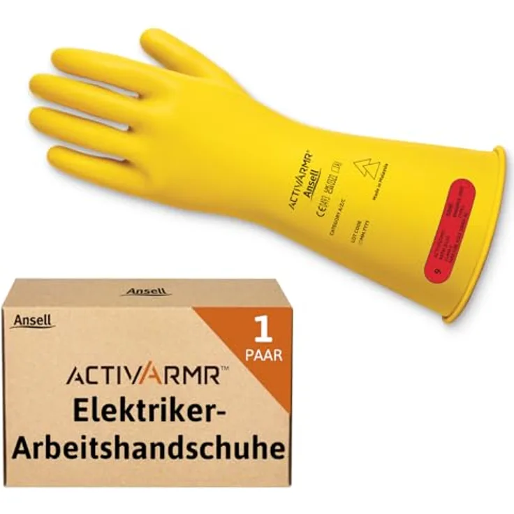 Ansell Activ ARMR RIG014Y110, Naturlatex Elektrikerhandschuh Größe 11, isoliert bis 1000 V AC, optimierte Flexibilität, erweiterte Stulpe