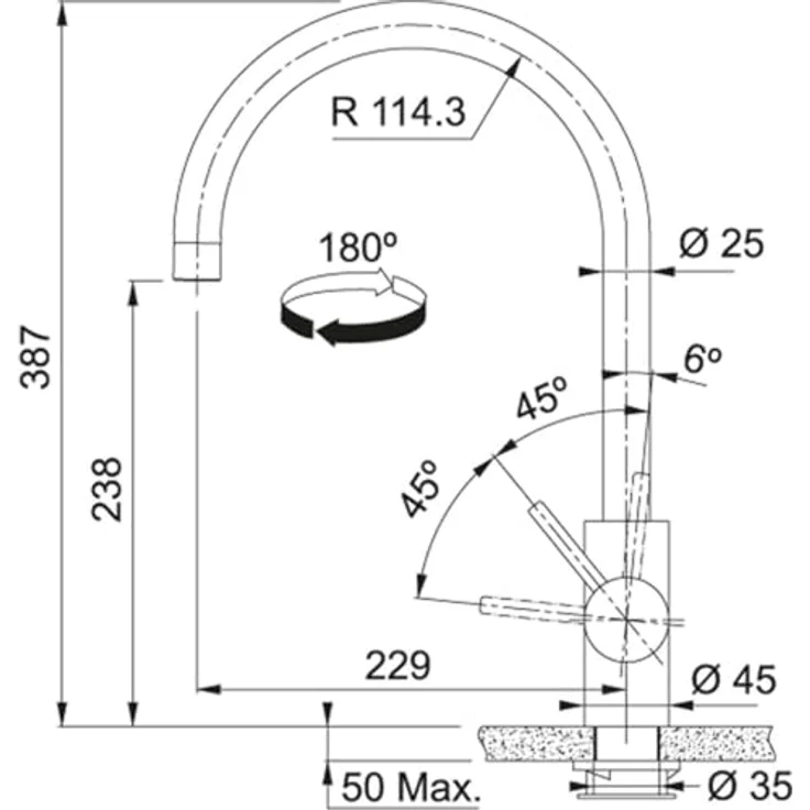 FRANKE Küchenarmatur, Einhebelmischer mit umstellbarem Wasserstrahl, 180° Schwenkbereich, Laminar Perlator, Edelstahl – Bild 2