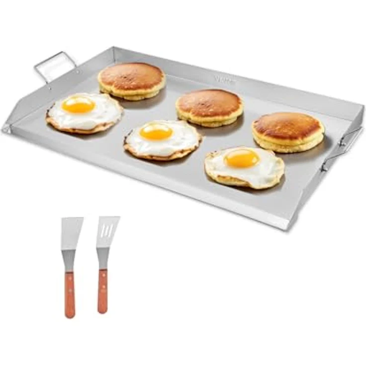 VEVOR Grillplatte Edelstahl, universelle rechteckige Grillpfanne (910 x 525 mm) mit flacher Oberseite, kompatibel mit Gas- und Elektroherden, inklusive Fettauffangschale und Abtropfloch – Bild 1
