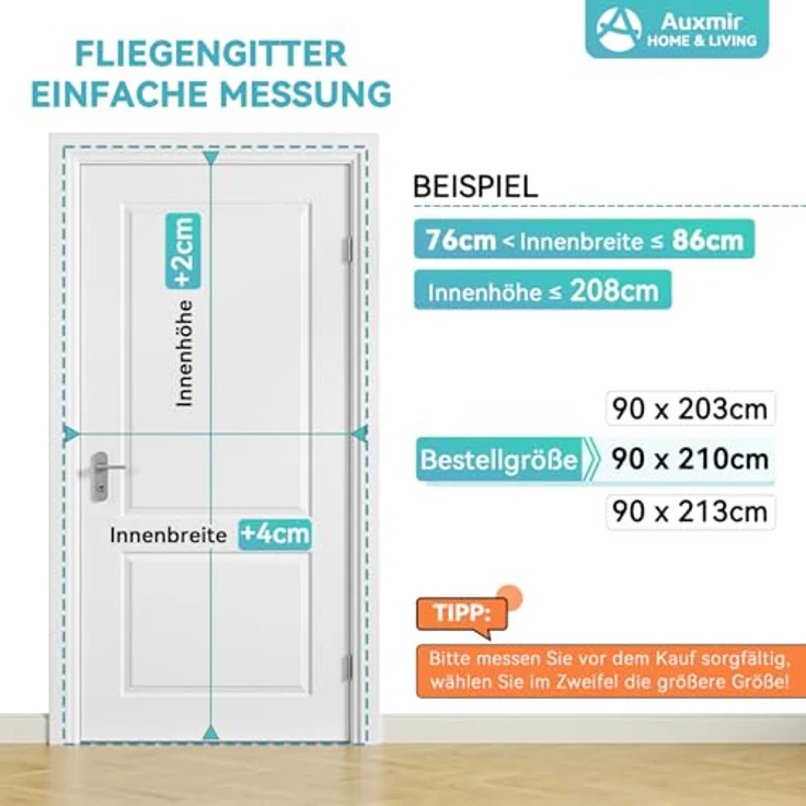 Auxmir Fliegengitter Balkontür Magnet Insektenschutz mit verstärkten Magneten, 80x200cm, Klebemontage ohne Bohren, schwarz – Bild 2