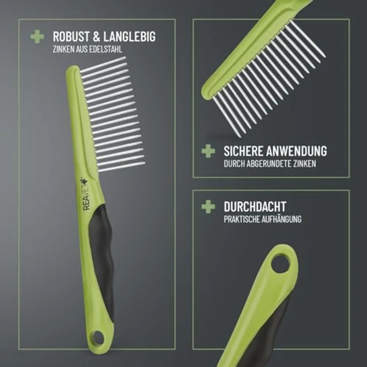 ReaVET Hundekamm & Katzenkamm für Mittel- Langhaar I Entfernt Knoten & Entwirrt das Fell I Fellkamm für die tägliche Fellpflege I Kamm für Hunde, Katzen mit abgerundeten Edelstahl-Zinken – Bild 4