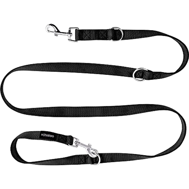 vitazoo Hundeleine in schwarz 2mx2,5cm, stabil und in 3 Längen verstellbar – auch als Führleine für große Hunde geeignet – bissfeste Welpenleine, Dog Leash – Bild 1