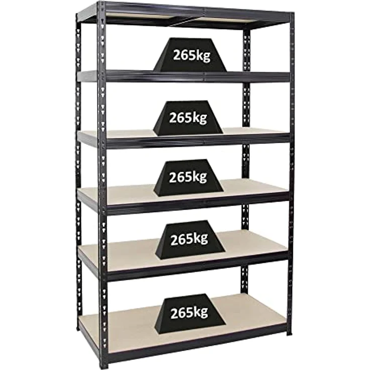 Proregal Schwerlastregal Giant Tiger, H x B x T: 200 x 120 x 60 cm, 6 Böden, Traglast pro Boden: 265 kg, Schwarz – Bild 1